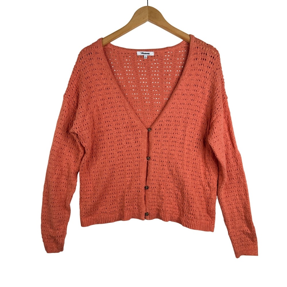 Madewell Open Stitch V-neck Button Front Pointelle Knit Cardigan size Small Oran